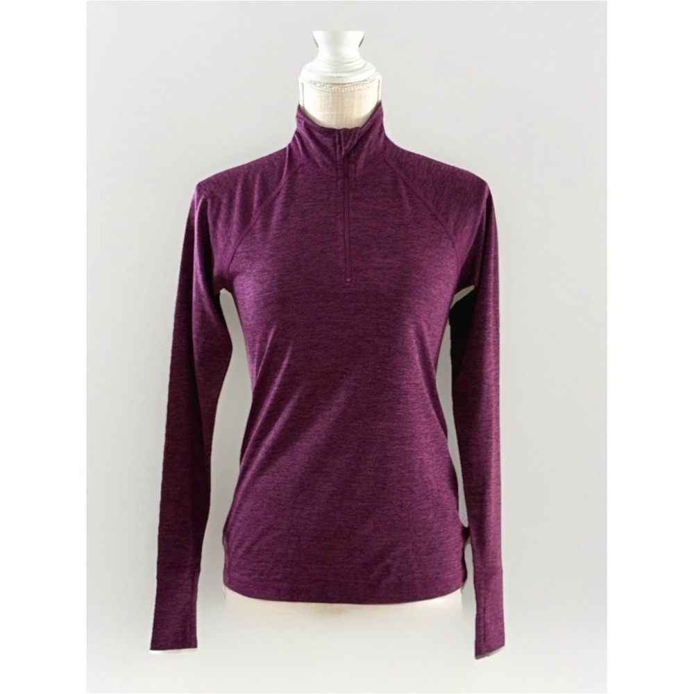 Ideology Womens XS Quarter Zip Pullover Plum Purple Space Dye Thumbhole Top